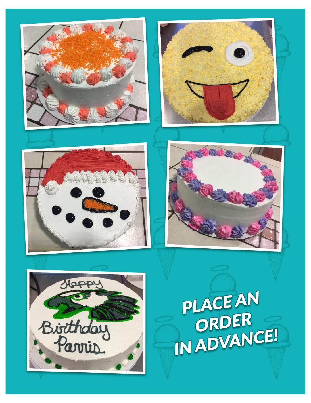Page 9: More cake designs and advance orders